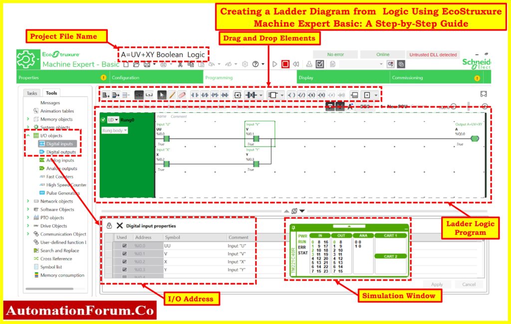 Step-by-Step Procedure for Creating a Ladder Diagram from Logic with Schneider Electric EcoStruxure Machine Expert Basic Software 9