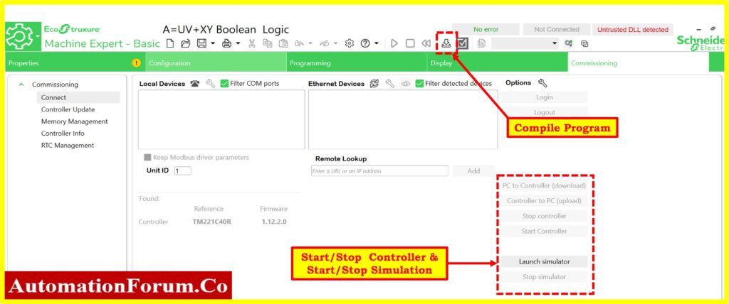 Step-by-Step  procedure for Creating a Ladder Diagram from Logic with Schneider Electric EcoStruxure Machine Expert Basic Software 5