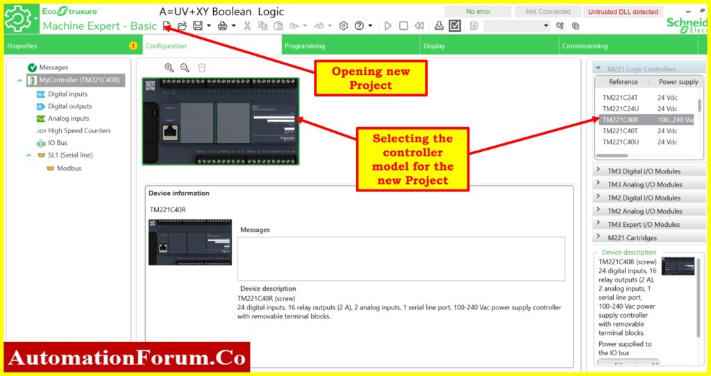 Step-by-Step  procedure for Creating a Ladder Diagram from Logic with Schneider Electric EcoStruxure Machine Expert Basic Software 1