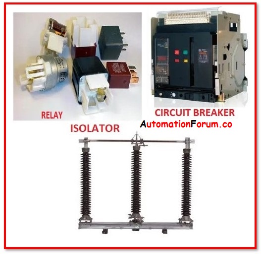 difference between relay, circuit breaker and isolator