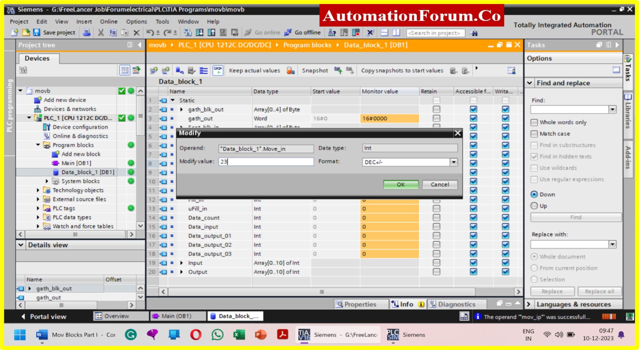 How to use Different MOV BLOCK in Siemens TIA Portal