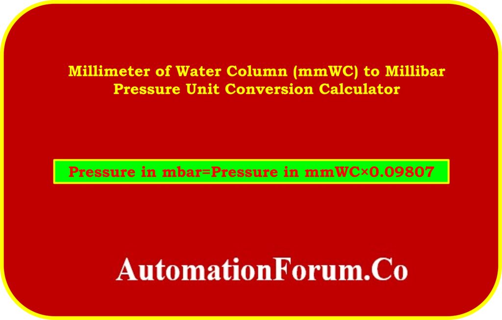Millimeter of Water Column (mmWC) to Millibar Pressure Unit Conversion