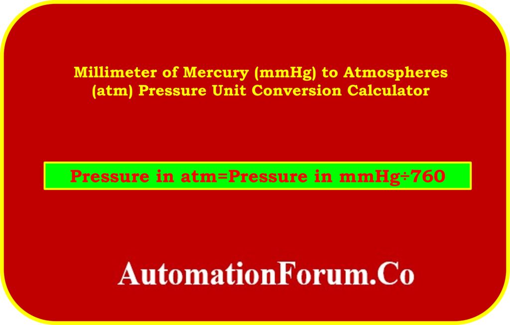 Millimeter of Mercury (mmHg) to Atmospheres (atm) Pressure Unit