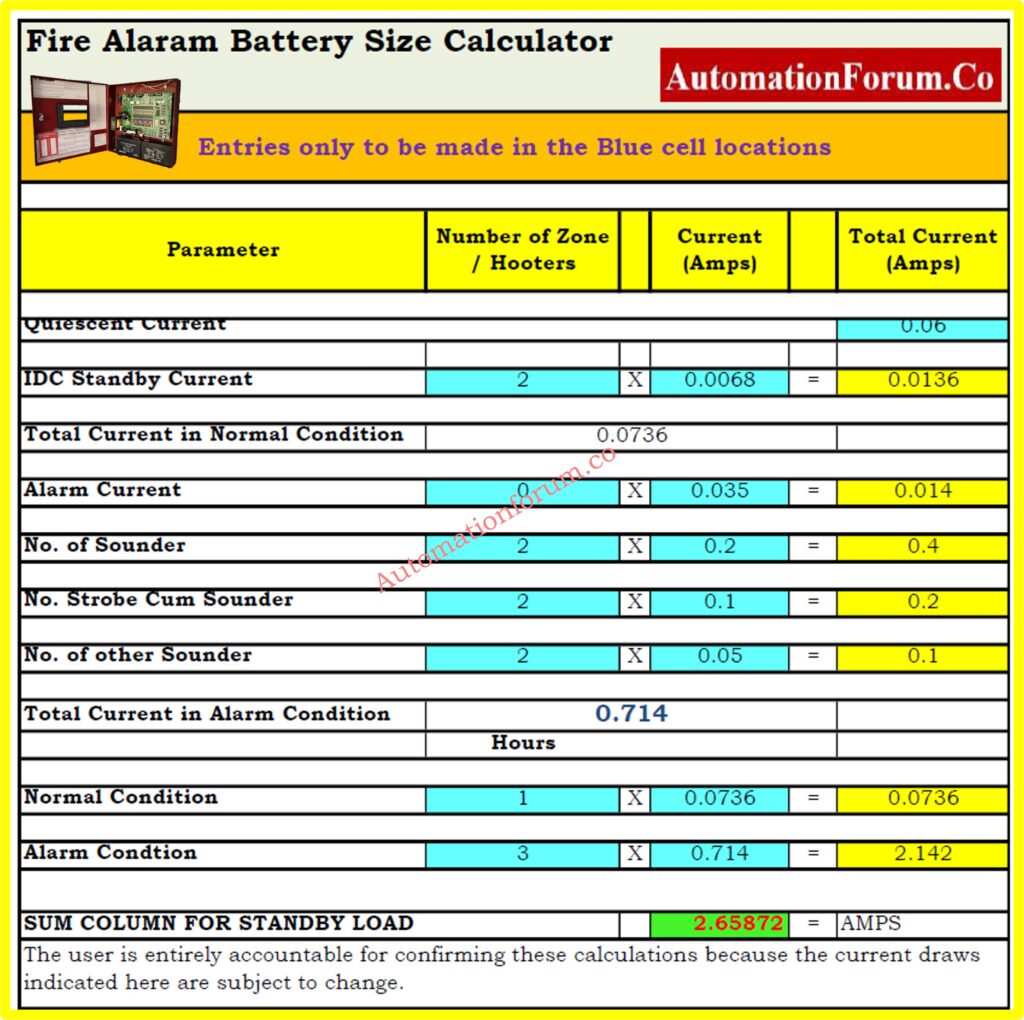 Download Fire Alarm Battery Size Calculator Excel Tool