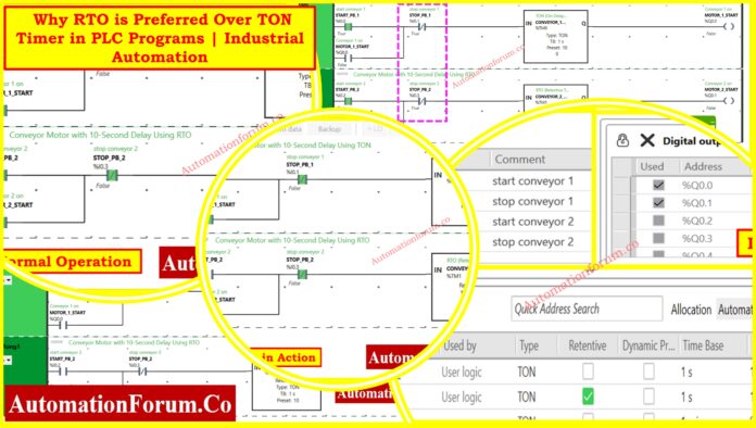 Why is RTO Used in Place of TON Timer in PLC Program?