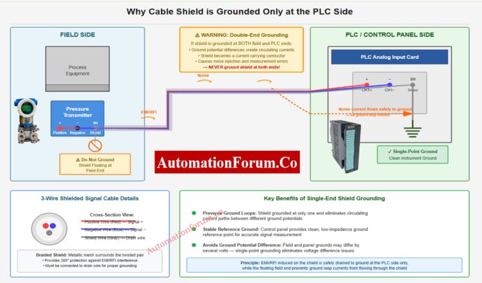 “Instrumentation cable with shield grounded at PLC side”