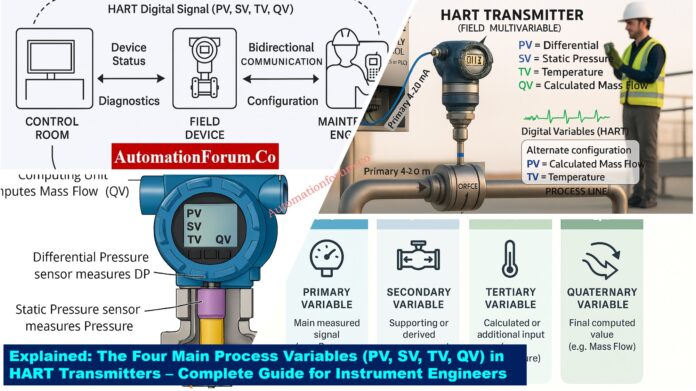Explained: The Four Main Process Variables (PV, SV, TV, QV) in HART Transmitters – Complete Guide for Instrument Engineers