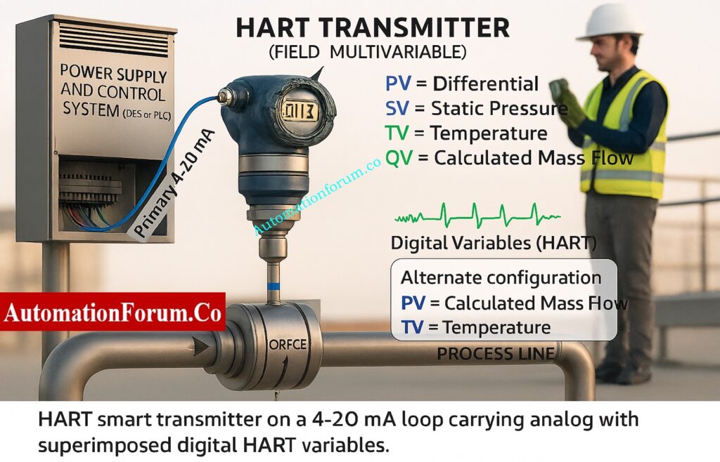 HART transmitter 4–20 mA analog and digital communication diagram