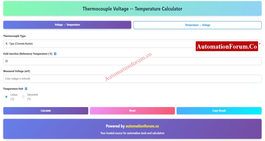 Thermocouple Calculator – Convert Voltage ↔ Temperature (NIST ITS-90) 3