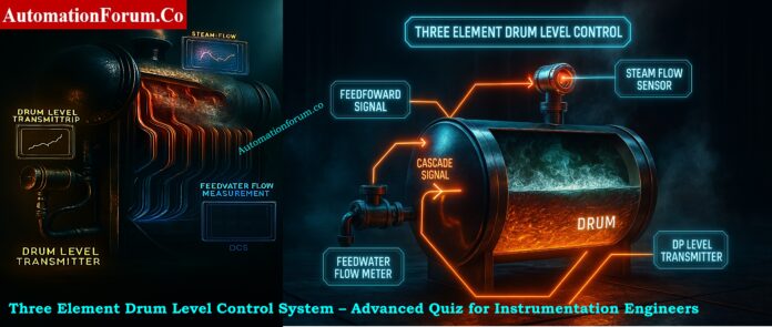 Three Element Drum Level Control System – Advanced Quiz for Instrumentation Engineers