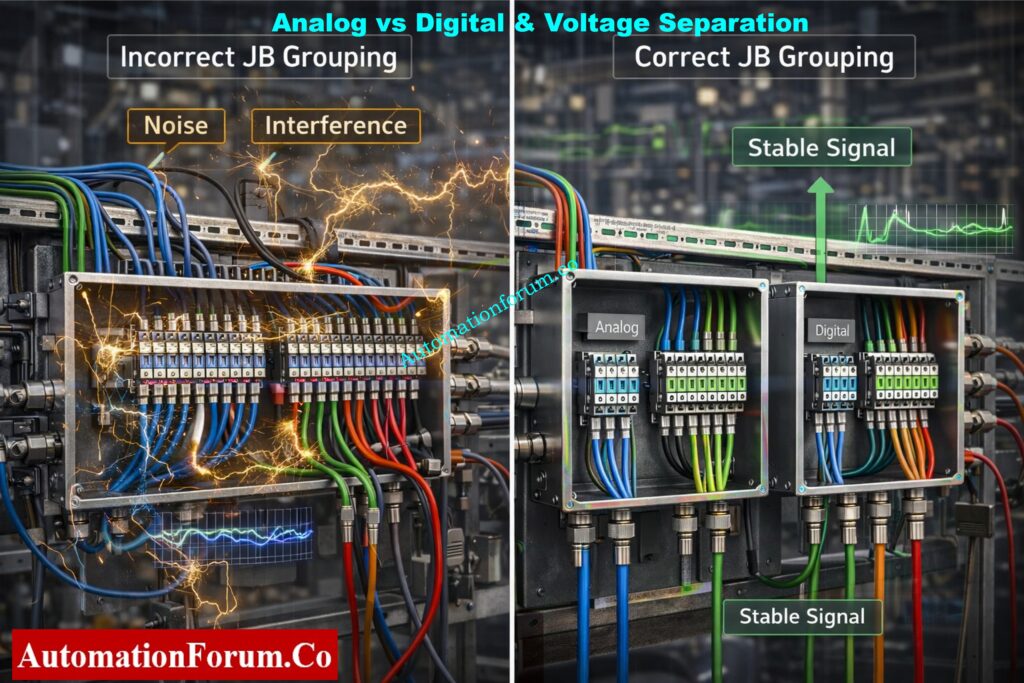 Separation of Analog and Digital Signals in Junction Box Grouping