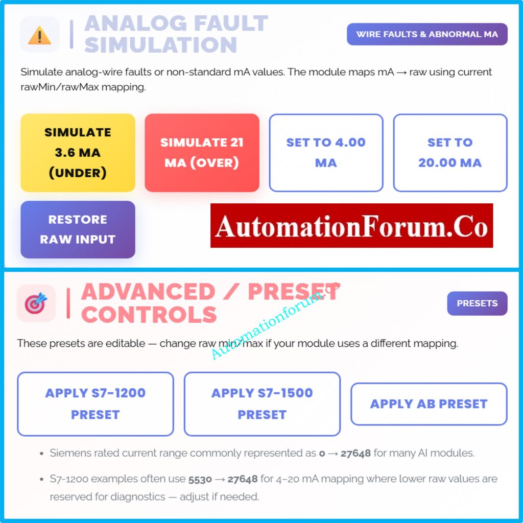 Analog Fault Simulation Using a PLC Raw Count Calculator