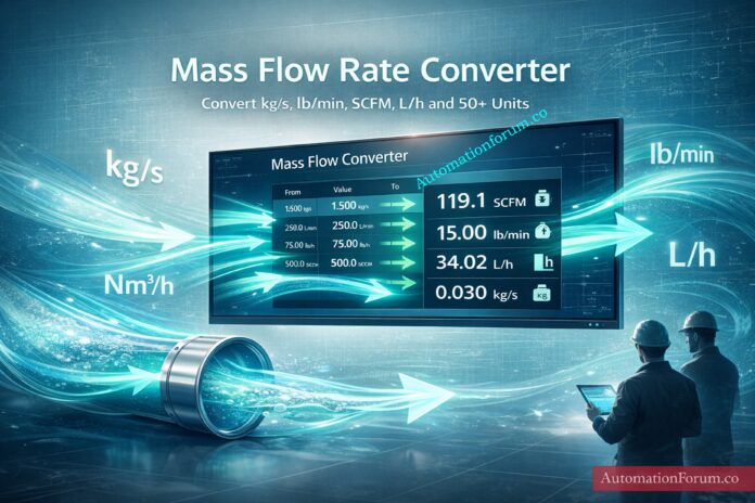 Mass Flow Rate Converter : Convert kg/s, lb/min, SCFM, L/h and 50+ Units