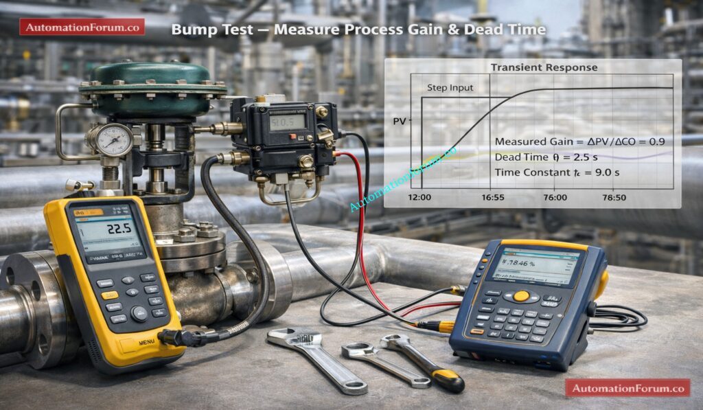Perform Bump Test to Measure Process Gain, Time Constant and Dead Time - control valve