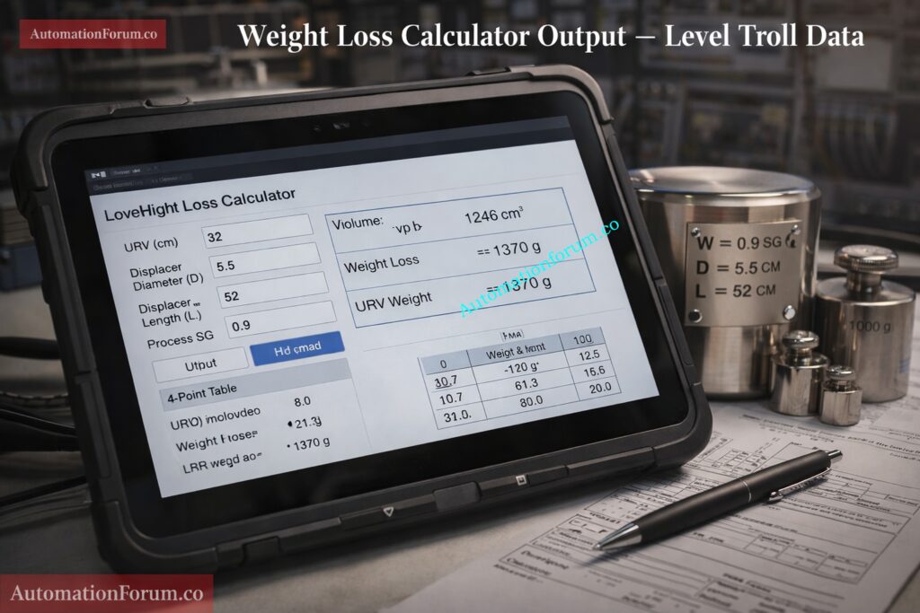Dry Calibration of Displacer Level Transmitters - Dry Calibration of Displacer Level Troll Using Weight Loss Calculator