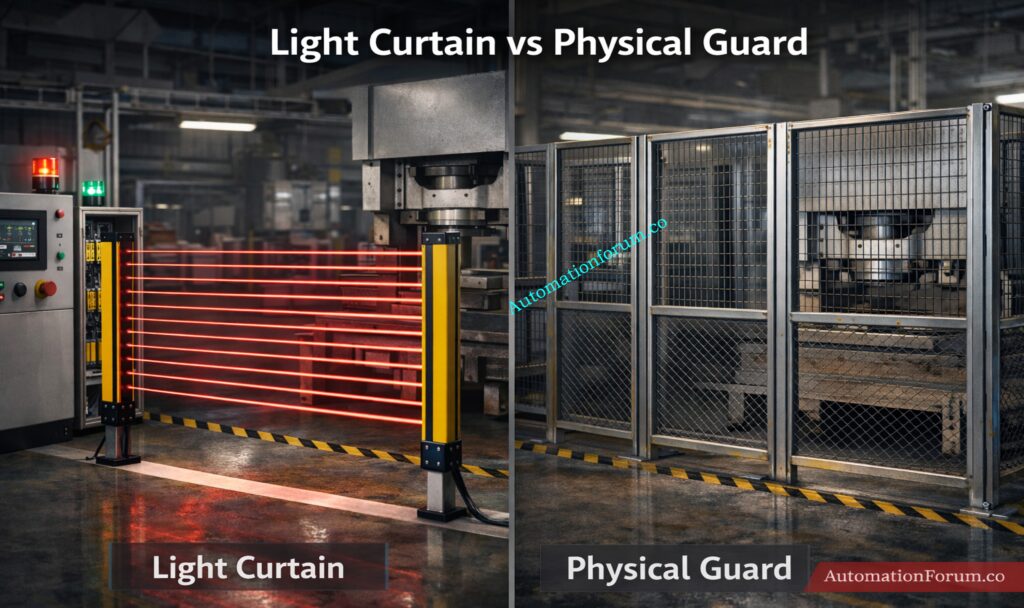 Safety Light Curtain vs Physical Guard
Safety Light Curtain Working Principle: How Does a Safety Light Curtain Work?