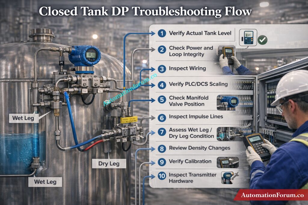 Diagnose DP Level Transmitter Problems by Symptom - Troubleshooting Checklist for Closed Tank DP Type Level Transmitter