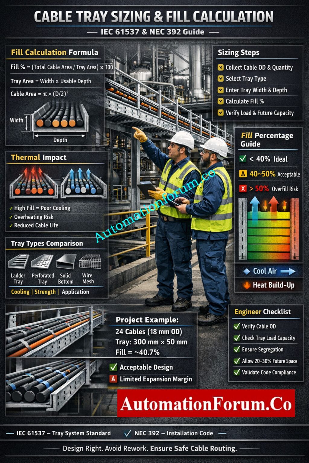 Cable Tray Sizing Calculator | IEC 61537 & NEC 392 Guide
