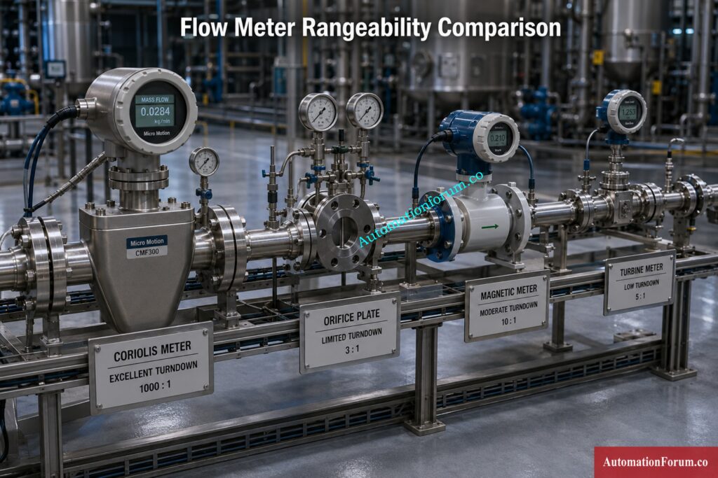 Turndown Ratio Calculator for Flow Meters and Process Instruments - Typical Turndown Ratios of Different Instruments