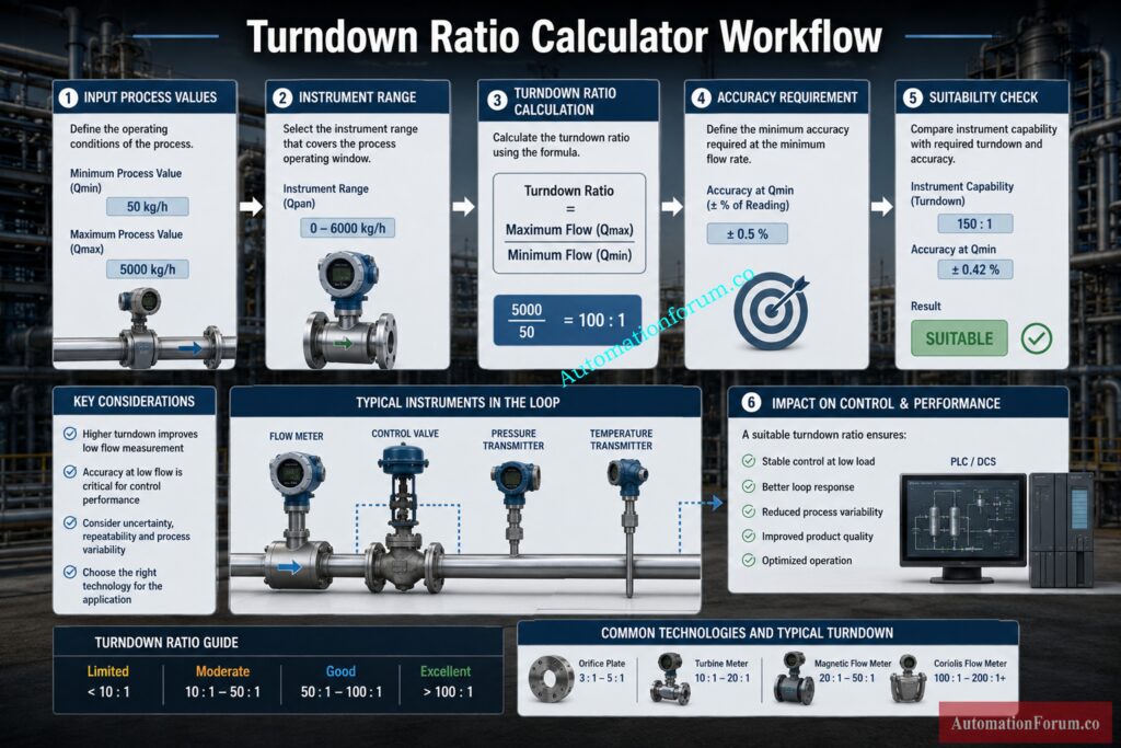 Turndown Ratio Calculator for Flow Meters and Process Instruments - How the Turndown Ratio Calculator Works