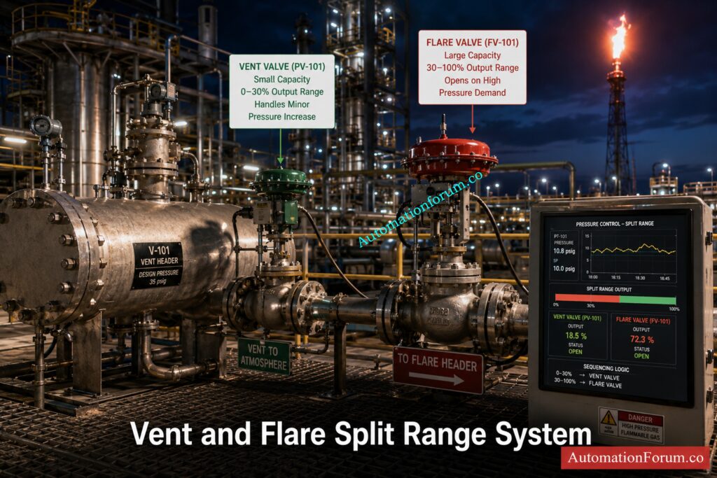 Vent Valve and Flare Valve Split Range Example