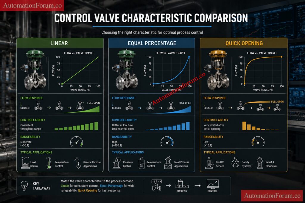Control Valve Characteristic Comparison Table