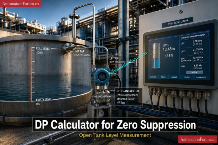 DP Calculator for Zero Suppression in Open Tank Level Measurement