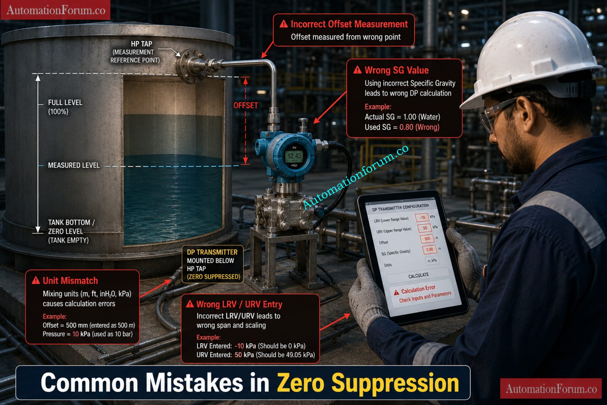 DP Calculator for Zero Suppression in Open Tank Level Measurement