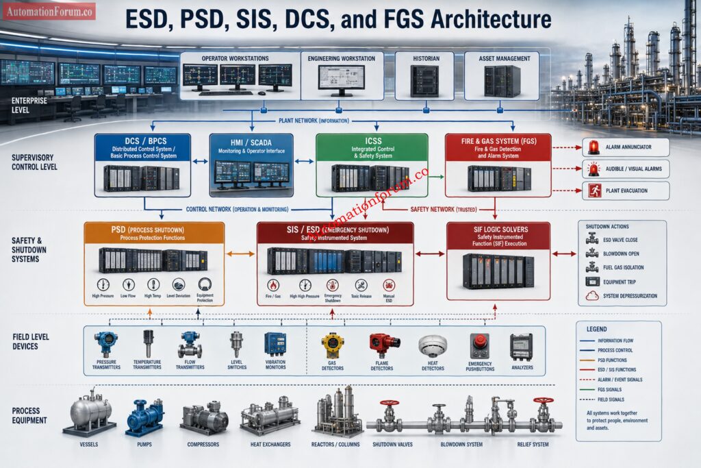Relationship Between ESD, PSD, SIS, DCS, ICSS, BPCS, and FGS