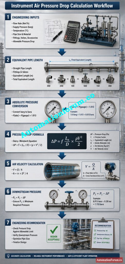 Instrument Air Pressure Drop Formula Used in the Calculator