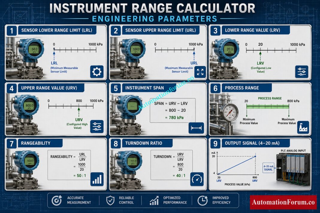 Instrument Range Calculator | Span, Rangeability & Turndown Ratio