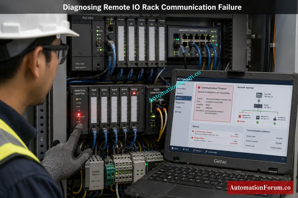Symptoms of PLC Remote IO Rack Communication Failure
