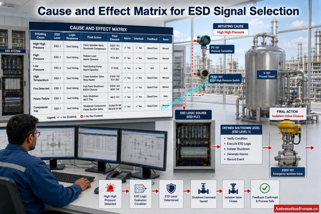 How Does the Cause and Effect Matrix Help Select ESD Signals?