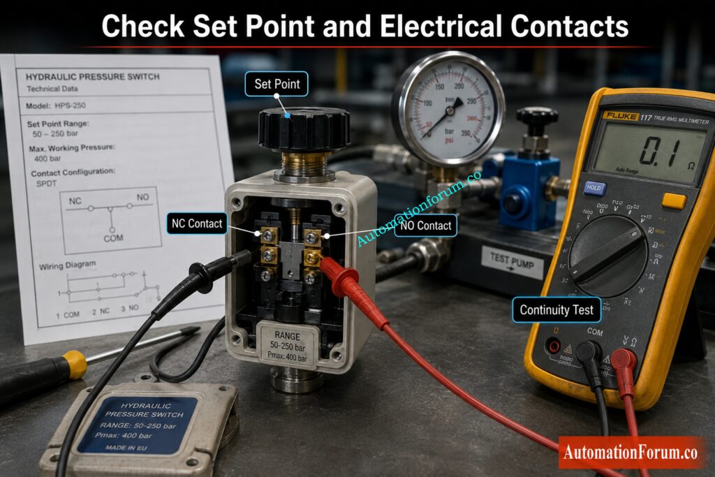 Test the Pressure Switch Electrical Contact