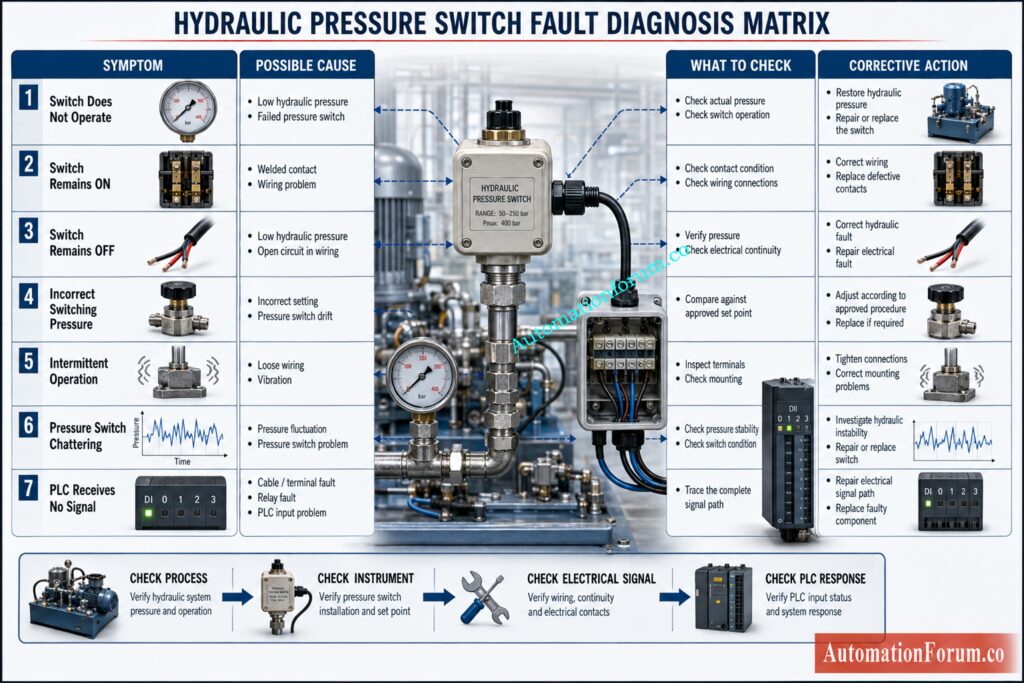 Hydraulic Pressure Switch Troubleshooting Table