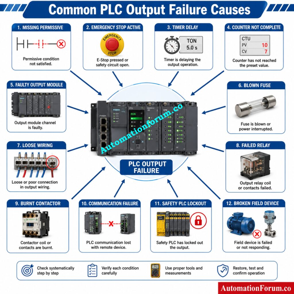 PLC Output Not Turning ON Root Cause Analysis Table