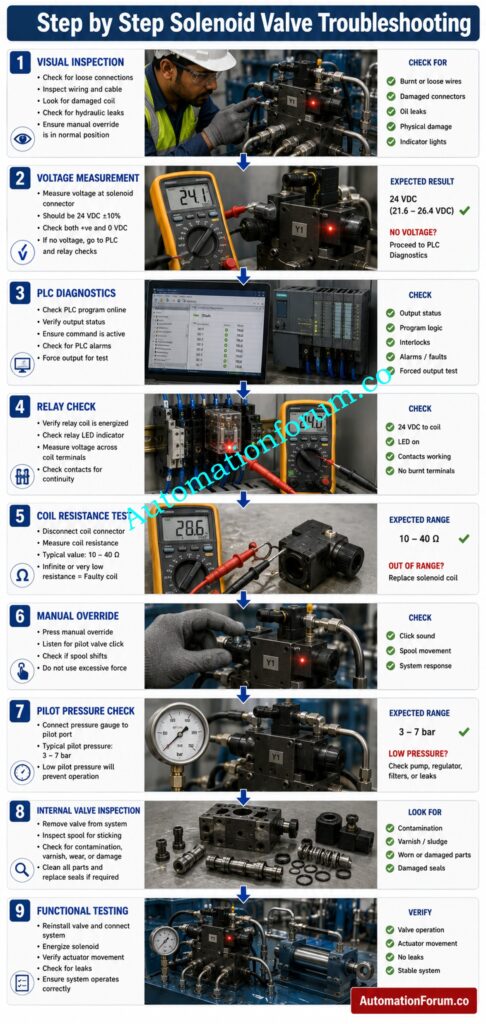 Step by Step Troubleshooting Procedure for Hydraulic Solenoid Valves