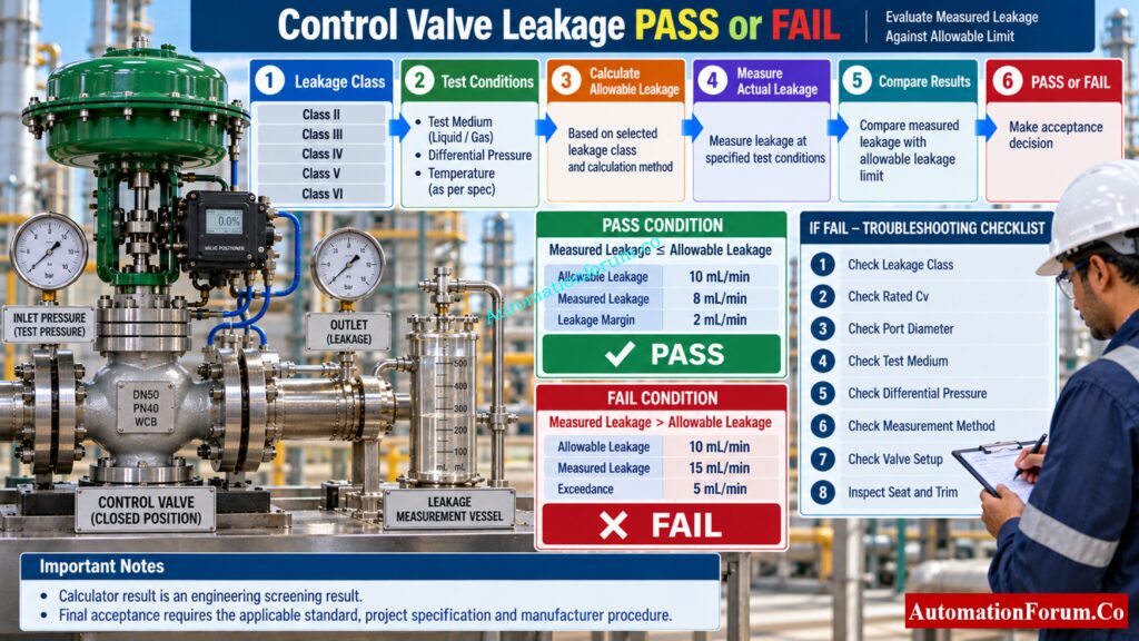 How to Interpret Control Valve Leakage PASS or FAIL Results
