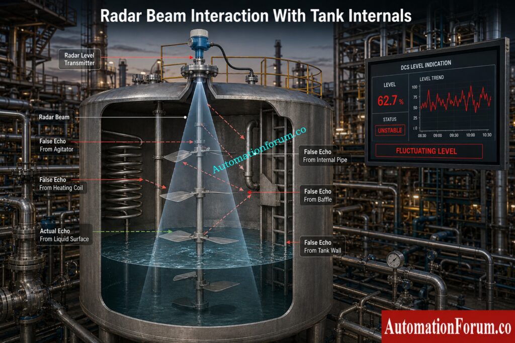 Radar Beam Angle and Tank Internal Obstructions