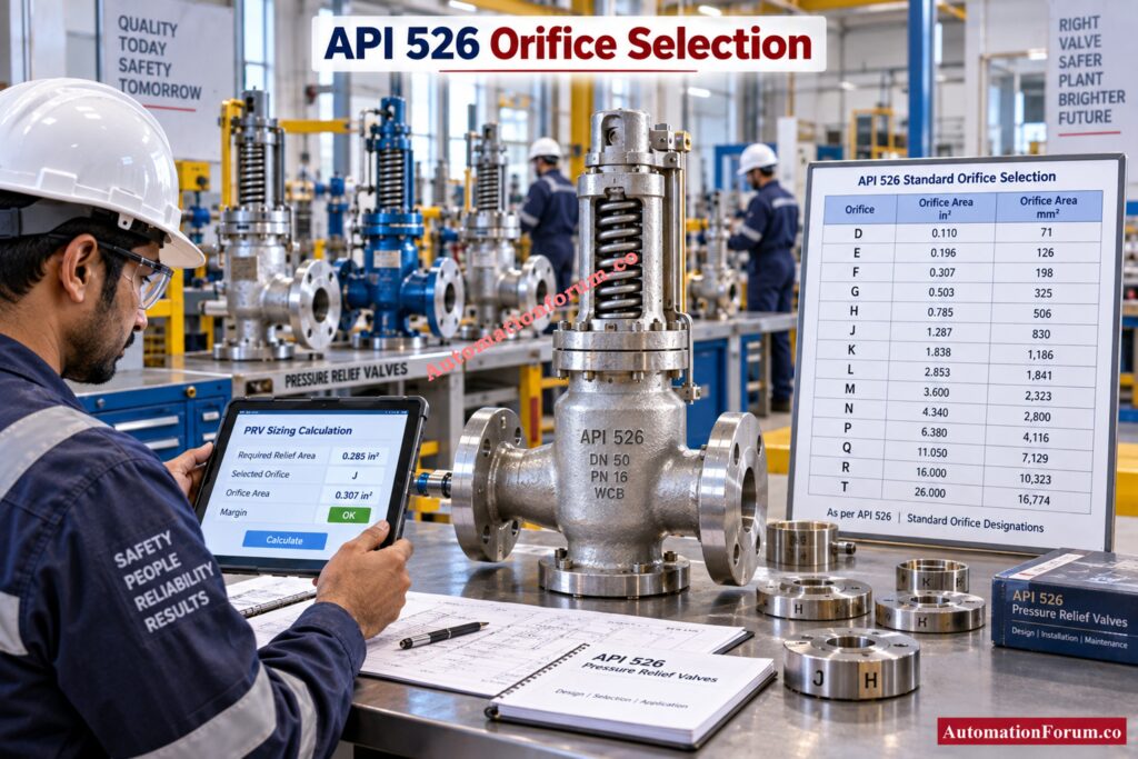Standard API 526 Pressure Relief Valve Orifice Sizes