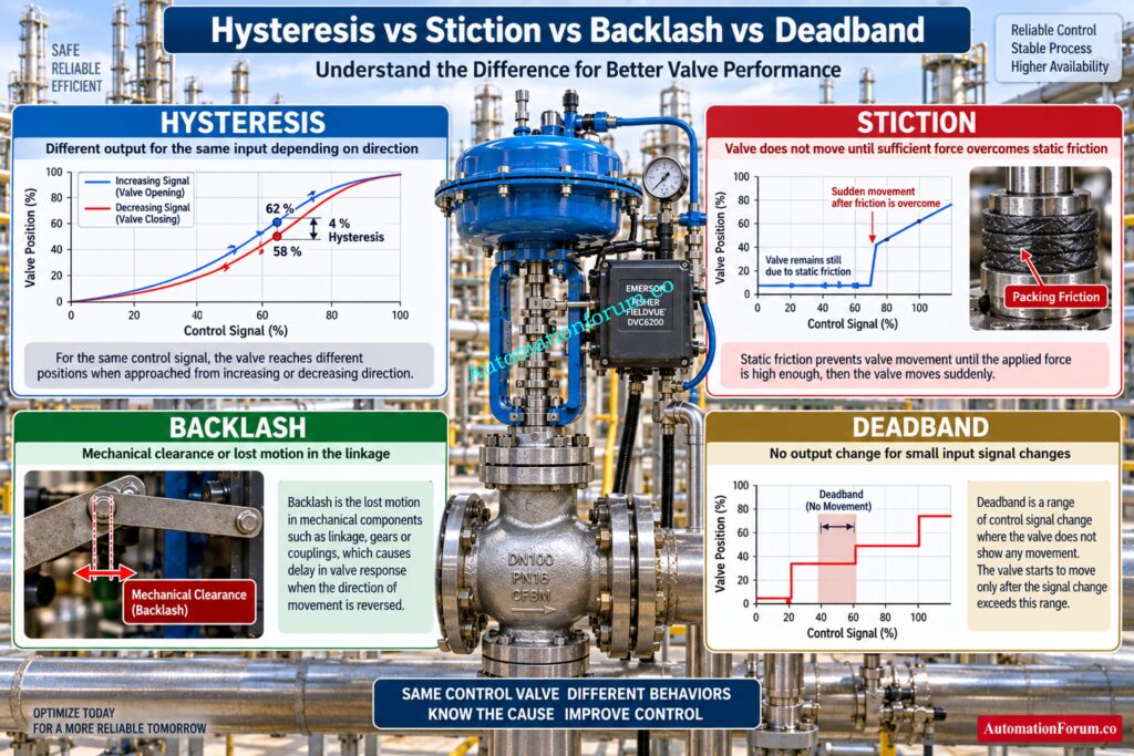 Hysteresis vs Stiction vs Stick Slip vs Backlash vs Deadband
