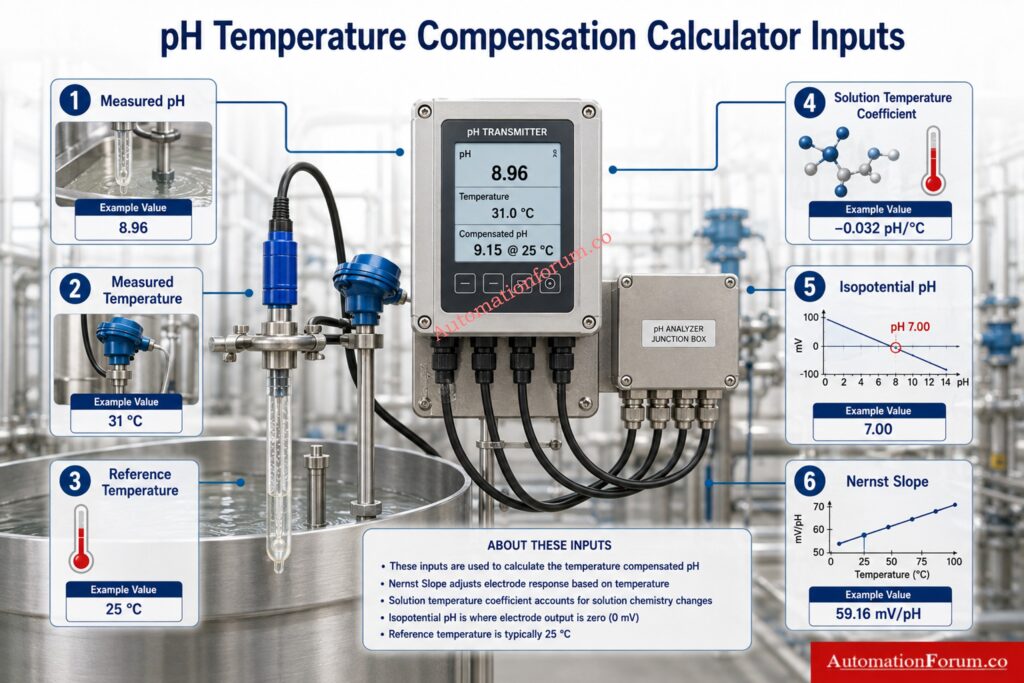 Inputs Required for the pH Temperature Compensation Calculator