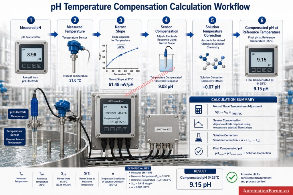 How the Calculator Performs the pH Temperature Compensation