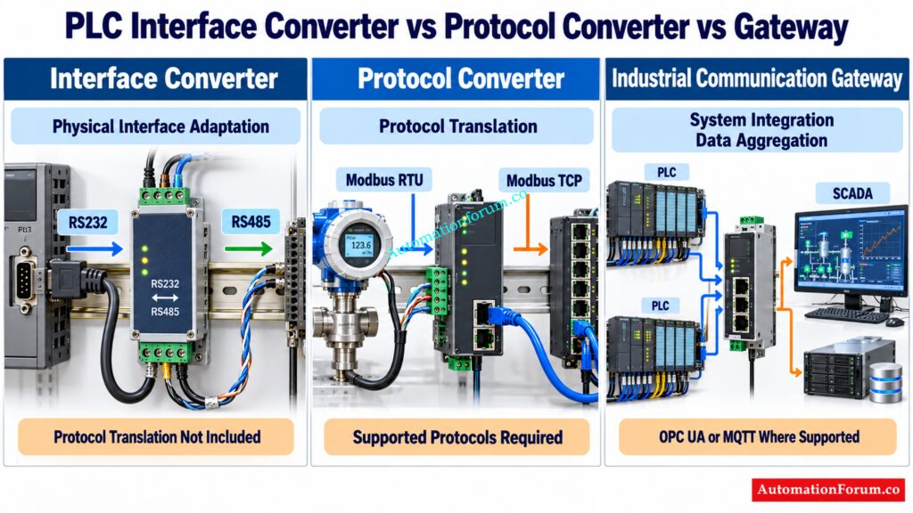 PLC Interface Converter vs Protocol Converter vs Gateway: Key Differences