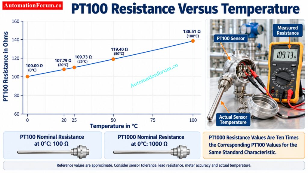 PT100 Resistance Versus Temperature Table