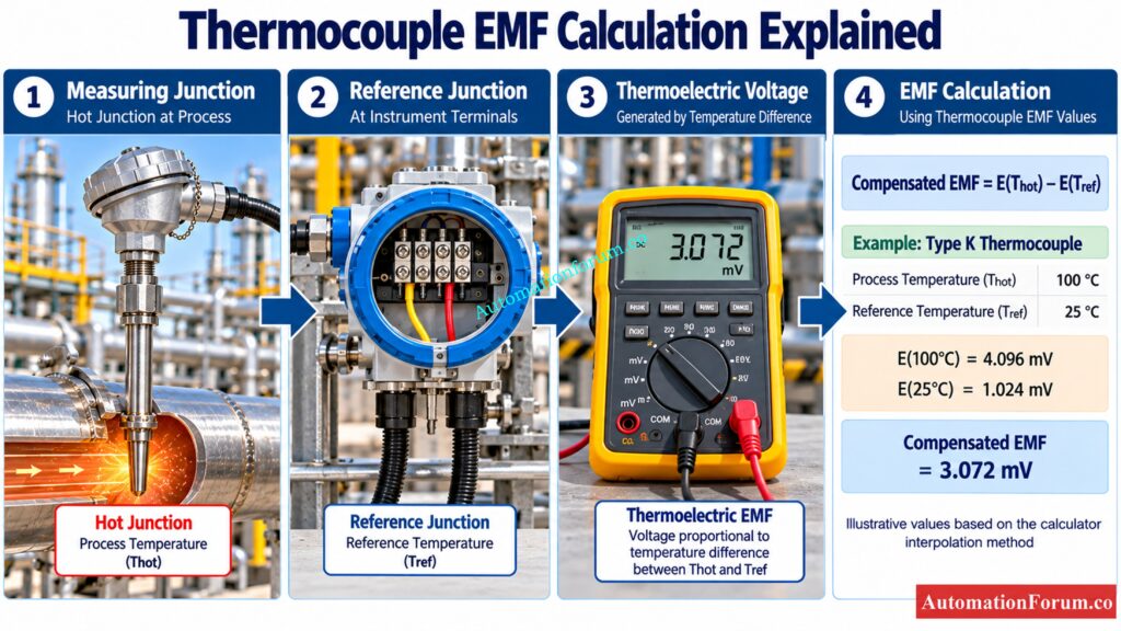 Type K Thermocouple EMF Calculation Example